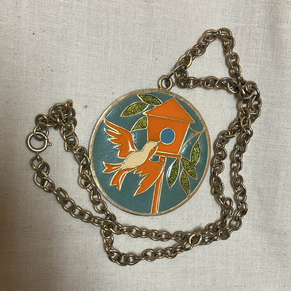 vintage enamel bird pendant